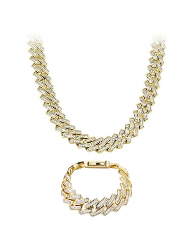 SET : CHAINE ET BRACELET BAGUETTE PRONG 18MM OR 18K destockage