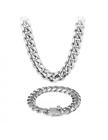 SET : CHAINE ET BRACELET CLEAN CUBAN 12MM OR BLANC l'évolution des habitudes 