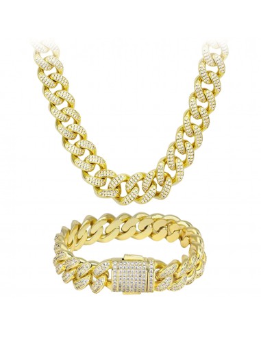 SET : CHAINE ET BRACELET ICED CUBAN 12MM OR 18K destockage