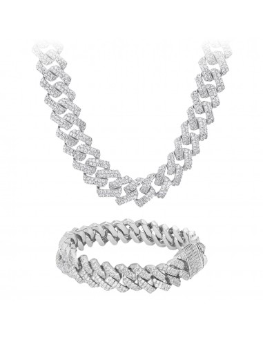 SET : CHAINE ET BRACELET PRONG 14MM OR BLANC à prix réduit toute l'année