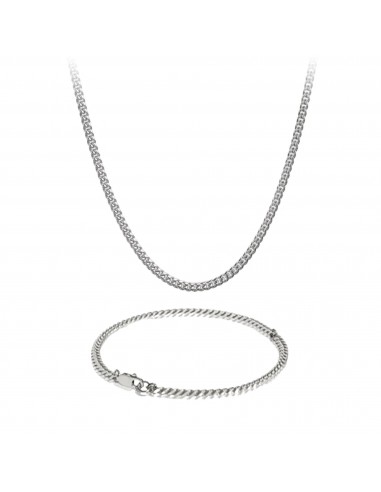 SET : CHAINE MICRO CUBAN ET BRACELET MICRO CUBAN 3MM OR BLANC de la marque