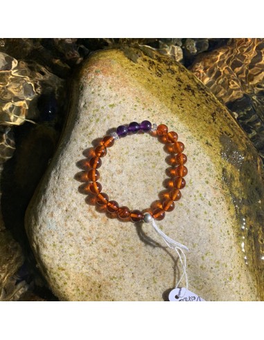 Bracelet Synergie ~ La Vestale ~ Ambre cognac et Améthyste sur le site 