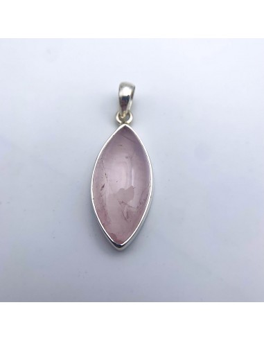 Pendentif en serti clos argent 925 ~ Quartz rose, forme mandorle pas cher 