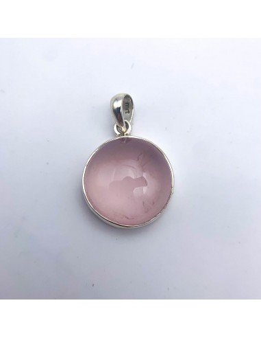 Pendentif en serti clos argent 925 ~ Quartz rose, forme ronde pas cher chine